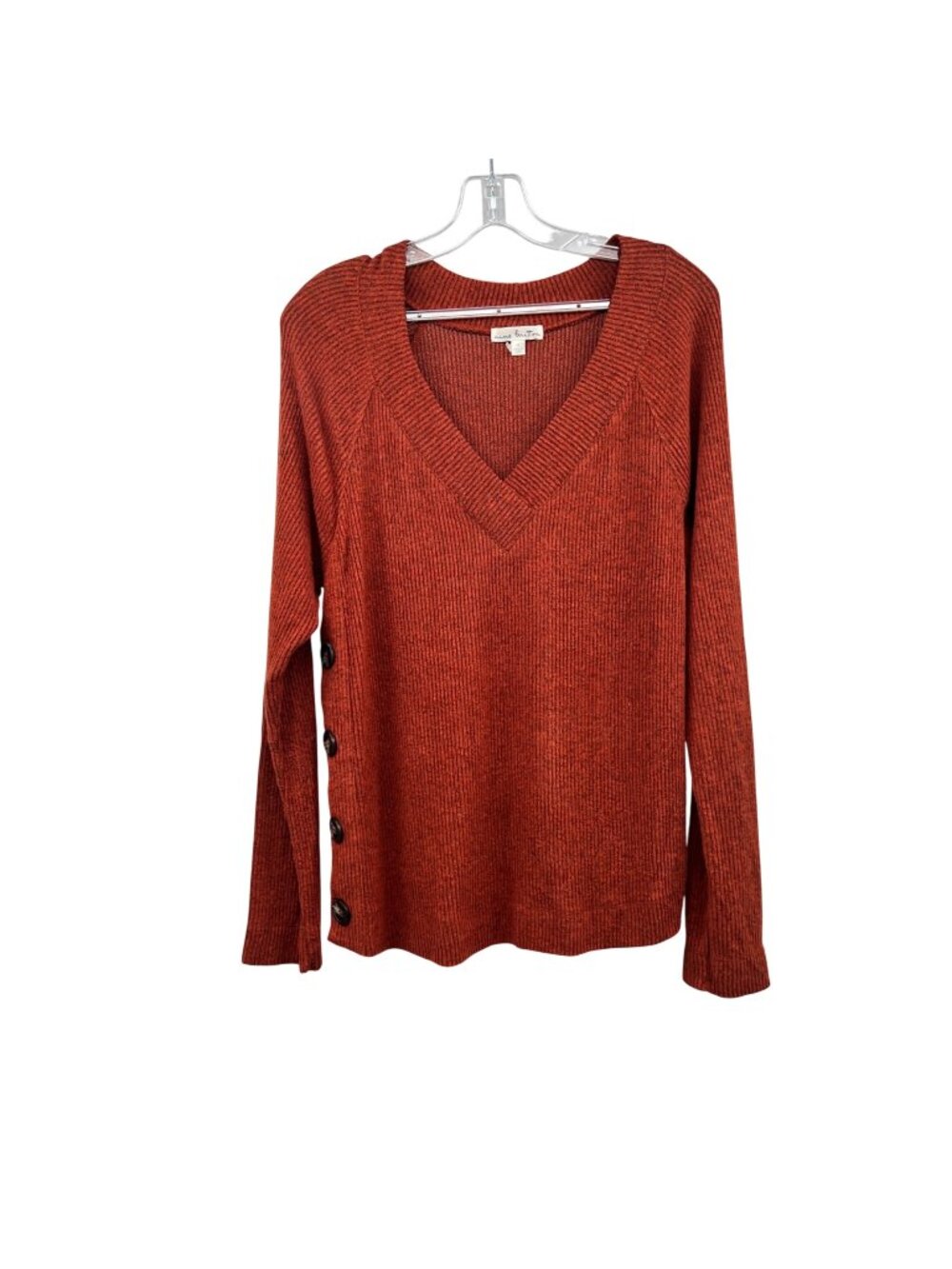 Nine Britton Womens Ribbed Sweater V-Neck Buttons Orange Size Medium